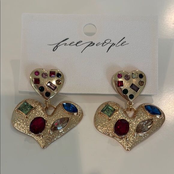 Free People Gold and Red Heart Dangle Earrings - Picture 2 of 5